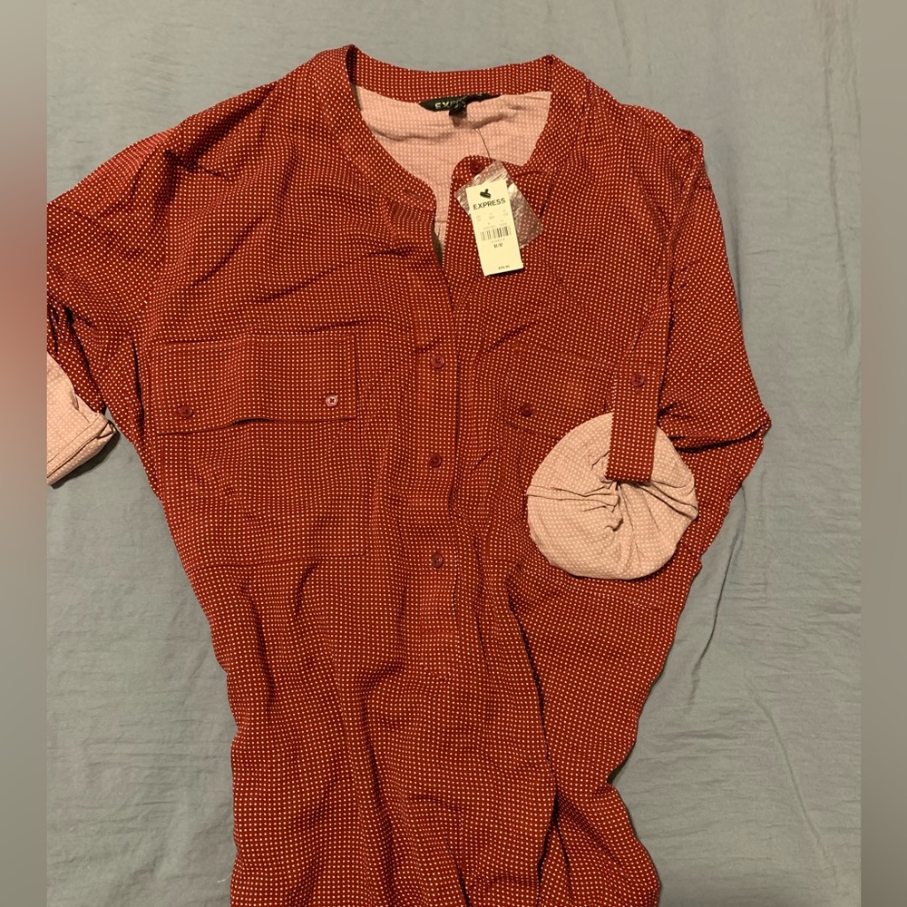 Express medium M portofino dress too polka dot red women button down